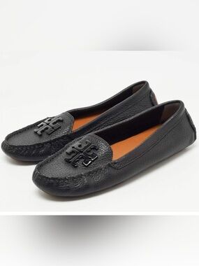 TORY BURCH Black Grained Leather Lowell Slip On Loafers Flats Women’s Size 6.5